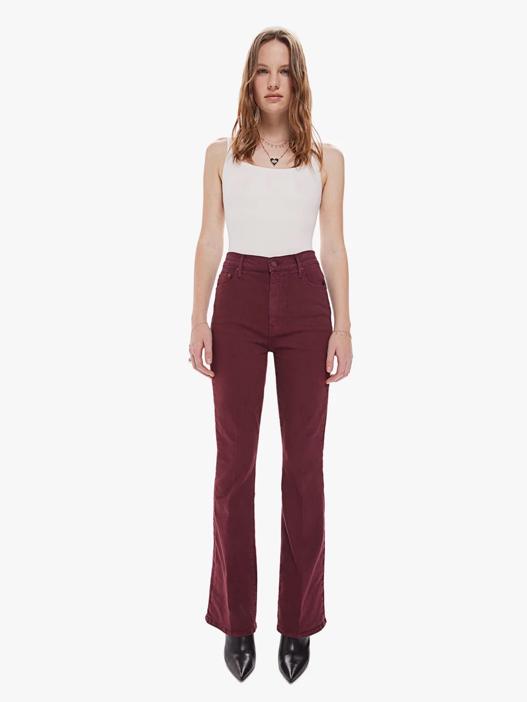Mother Burgundy High-Rise Weekender Skimp Flare Pants